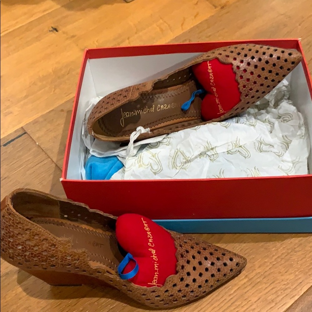 Jean michel cazabat brown leather wedge pump